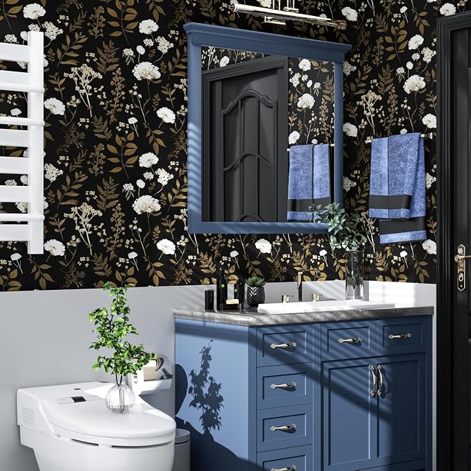 Laatse Vintage Dark Floral Leaf Peel and Stick Wallpaper 17.5"x197" | Self Adhesive/Removable/Waterproof/Thick Vinyl Contact Paper for Bathroom Bedroom Shelf Cabinet Drawer,Prepasted,Easy Peel - Image 8