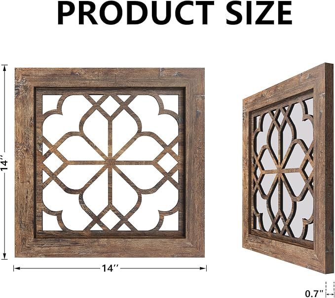 Set of 4 14 Inch Square Redbrown Window Pane Wall Mirrors, Shatterproof Rustic Farmhouse Boho Vintage Decorative Mirrors for Living Room Bedroom Bathroom Entryway - Image 2