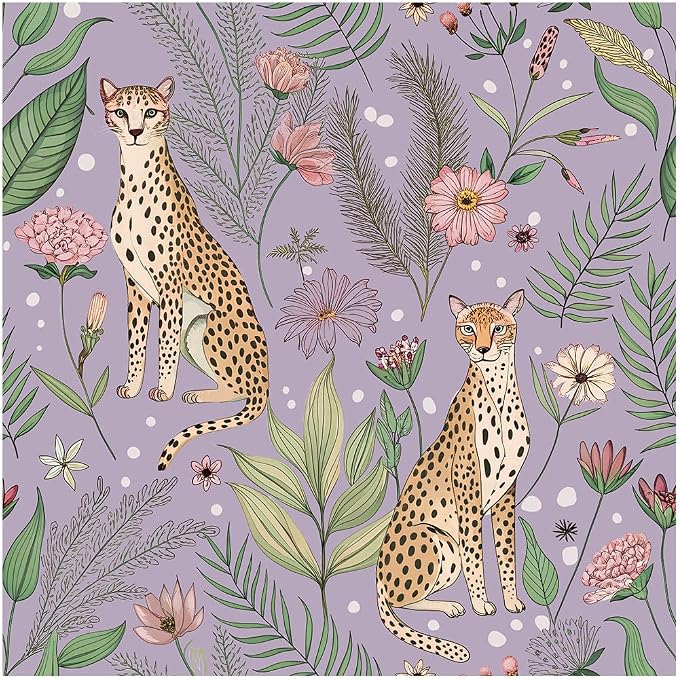 Floralplus Peel and Stick Wallpaper Floral Leopard Wallpaper Renter Friendly Removable Tropical Animal Wallpapers for Bathroom Boho Cheetah Textured Contact Paper for Countertop 17.5 x 393 in by Floralplus
