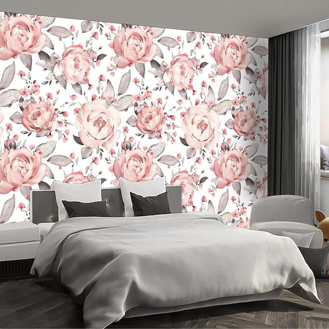 Pink Peony Floral Large wall murals Peel and Stick self Adhesive Flowers Wallpaper for Bedroom Living Room - 96"x137" by Fightal