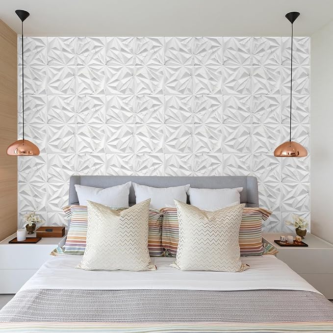 STICKGOO Diamond 3D Wall Panels, White Marble 12''x12'', 33 Pack | Accent Wall Panels for Interior Wall Decor, Living Room, Bedroom, TV Background, Office,Cover 32 Sq.Ft - Image 4