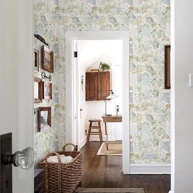 Heroad Boho Peel and Stick Wallpaper Tropical Wall Paper Botanical Floral Contact Paper 17.3''X393'' Removable Self Adhesive Wallpaper for Bathroom Kitchen Cabinet Waterproof Thicken Decor Vinyl Roll - Image 5