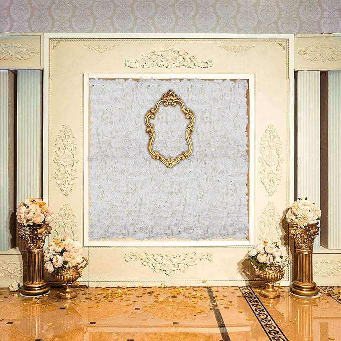 BLOSMON Hydrangea Flower Wall Panel - 12 Pcs White 24 x 16 Inch Backdrop | Floral Wall for Wedding Party Baby Bridal Shower Decor - Hanging Fake Silk Flower Backdrop Decoration - Image 4