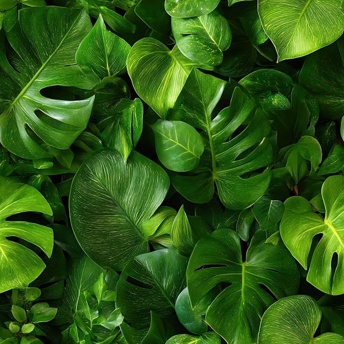 Vintage Tropical Monstera Botanical Peel and Stick Wallpaper | Rich glossy green monstera tropical leaf print, Removable waterproof vinyl wall covering, bedroom accent wall decor by Unknown
