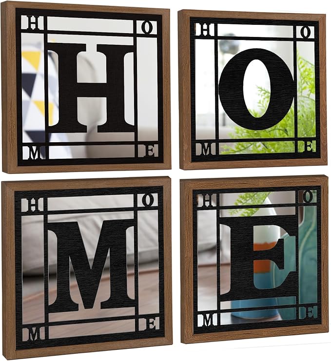 4 PCS Square Wall Mirrors, Rustic Farmhouse Accent Mirror， Home Wall Decor for Living Room, Bedroom, Bathroom & Entryway by MACHOOSE