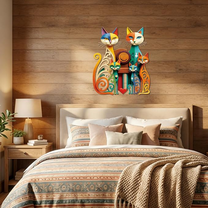 Wesiti Cat Wall Art Colorful Metal Sculpture, Mid Century 5 Cats Iron Decor | Atomic Retro Design for Feline Enthusiasts, Geometric Style Adds Flair in Living Room Bedroom, 12.6 X 15.7 Inches - Image 7