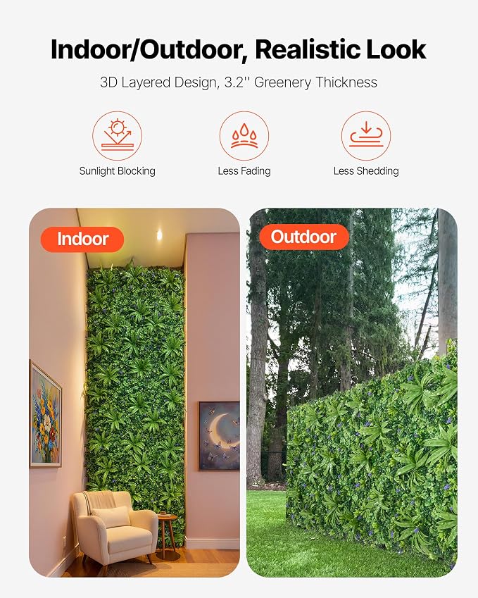 VEVOR Artificial Plant Wall, 40 x 120 in Artificial Boxwood Panels, Sun Protection Greenery Backdrop Privacy Hedge Fence, Fake Grass Screen for Wedding, Indoor, Outdoor Garden, Backyard,Mixed Leaf - Image 5