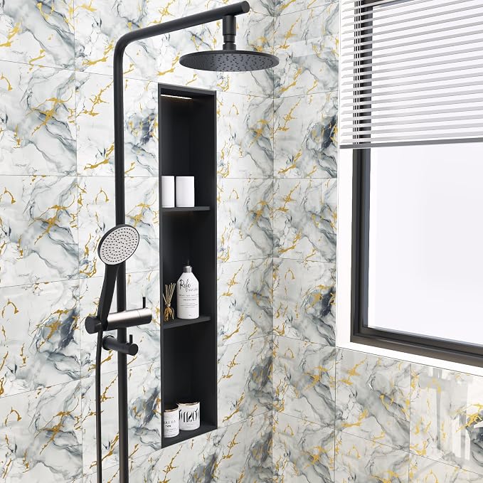 20pcs Marble Peel and Stick Backsplash Wall Tiles, Waterproof Shower Wall Panels, 11.8"x11.8" Peel and Stick Tile for Home Bathroom, Kitchen, Washroom, Living Room, Blue and Gold (Not Real Tile) - Image 4