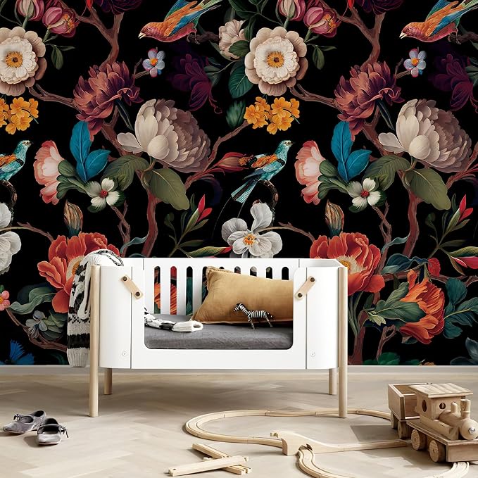 Zeeko Vintage Black Floral Peel and Stick Wallpaper Mural, 148" x 98" | Large Flower Art Deco Wall Murals, Ideal for Bedroom TV Background Wall Paintings, Home Decor - Image 4