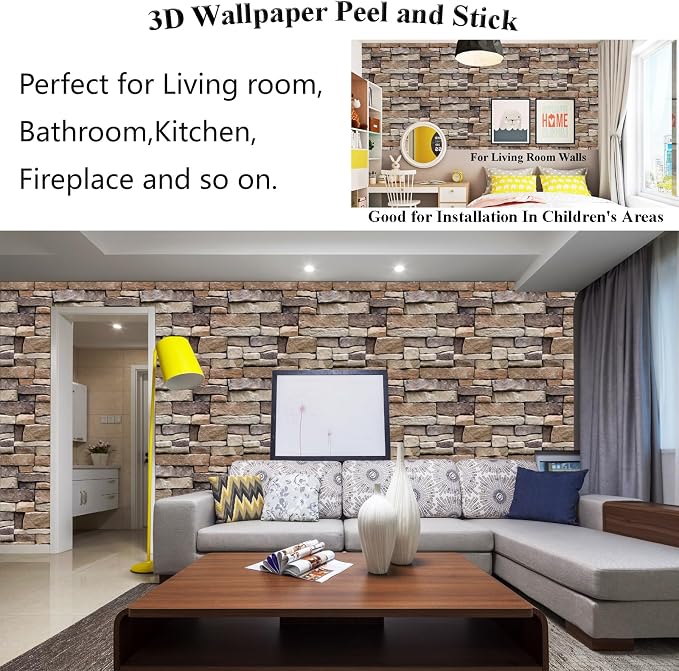 3D Wall Panels Peel and Stick, 10PCS Self-Adhesive Brick Wallpaper | Waterproof, 11.8" x 11.8", PVC,Wall Panel, Brick Stone for Living Room,Lobby Bedroom Office Interior Decoration - Image 5