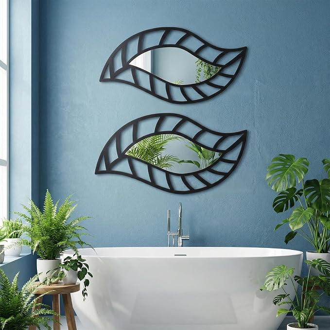2 Pack Leaf Teardrop Wall Mirrors, 7.87x15.75 inches Black Decorative Wall Mounted Mirrors Acrylic Walls Mounted Decorations for Living Room Bedroom Bathroom Vanity Entryway Home Decor - Image 6