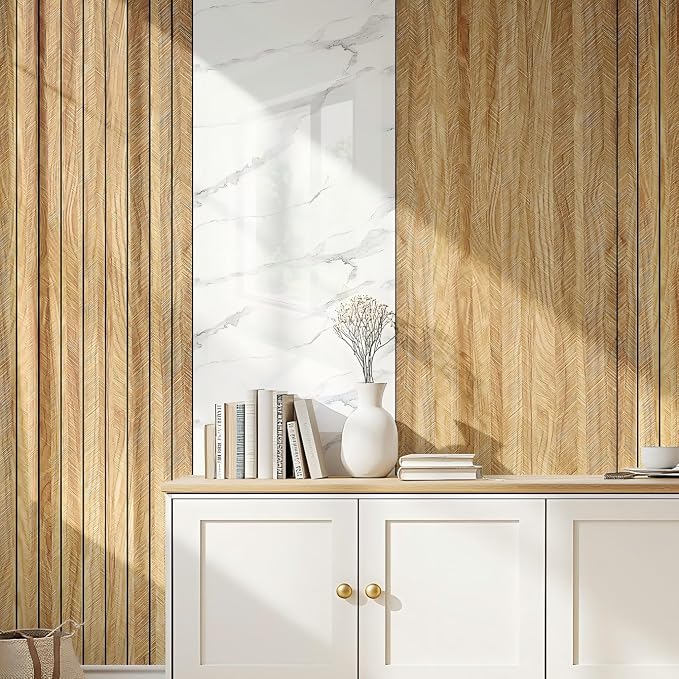 Chejiaye Peel and Stick 3D Wall Panel -23.6"x118"Soundproof Self-Adhesive Wall Sticker, Removable Thick PVC Slat Contact Paper for Kitchen Bedroom,Ceiling Wall Decoration Wood Grain (Dark Brown) - Image 3