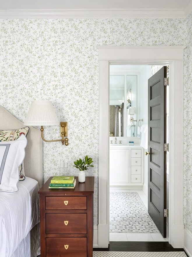 Peel and Stick Wallpaper for Nursery Green Cherry Blossom Waterproof | 78.7"×17.3" Green Floral Watercolor Wallpaper Gentle Accent Wall Decor with Grid Lines for Bedroom Vinyl Self-adhesive - Image 7