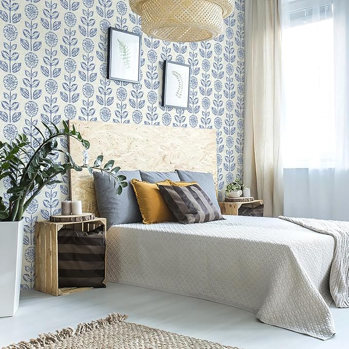 Wudnaye Blue Floral Peel and Stick Wallpaper for Bathroom 17.7in×118in | Blue Floral Contact Paper Peel and Stick Vintage Self Adhesive Wallpaper Removable Waterproof Wall Paper for Kitchen Cabinets - Image 2