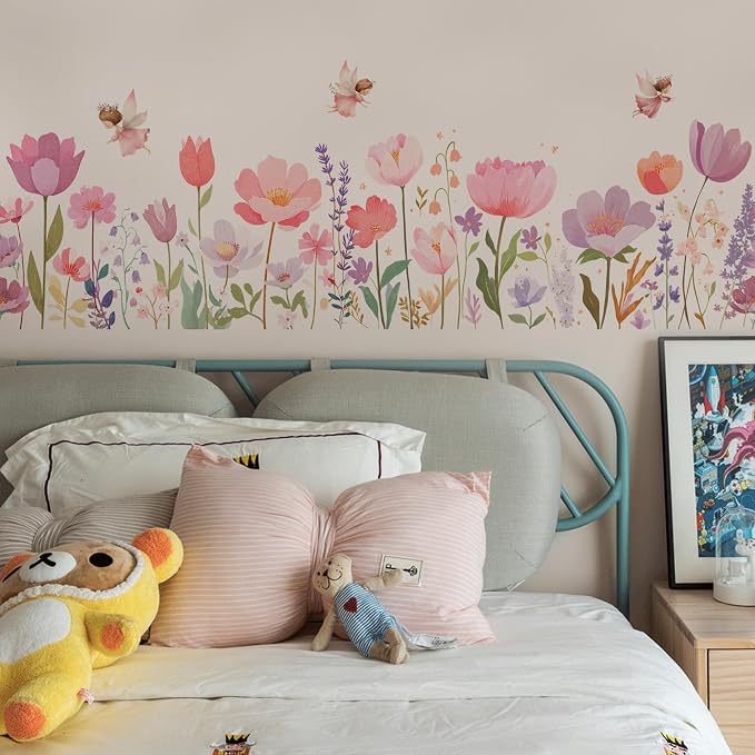Flower Wall Decals - Flower Elves Peel and Stick Wall Art Decals,Removable Flower Home Decor Art for Kids Living Room, Bedroom, Nursery Decor Wall Corner Decoration - Image 4