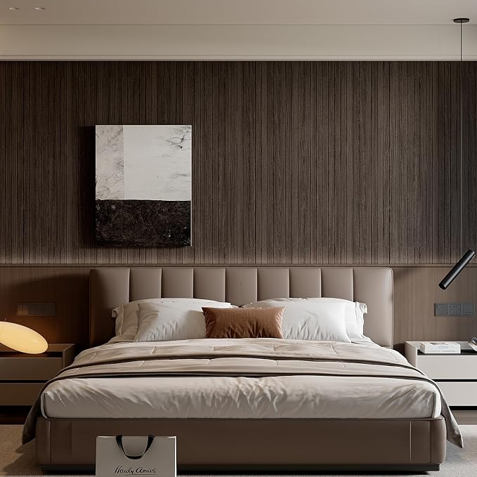 YU LI 3DH Peel and Stick PVC Slat Wall Panel 236"x15.75" Self-Adhesive Thick Faux Smoked Wood Grain Wallpaper Panel 3D Soundproof Wall Panels for Walls & Ceilings - Image 4