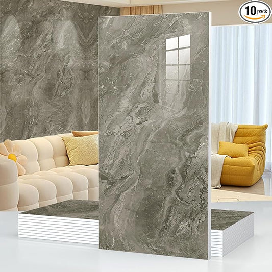10pcs Marble Peel and Stick Waterproof Wall Panels,Heat-Resistant Backsplash Tile, 23.6"x11.8" PVC Foam Wall Sticker for Kitchen,Living Rooms, Bedrooms TV Walls,Grey (Not Real Tile 19.4Sq. Ft.) by Chejiaye