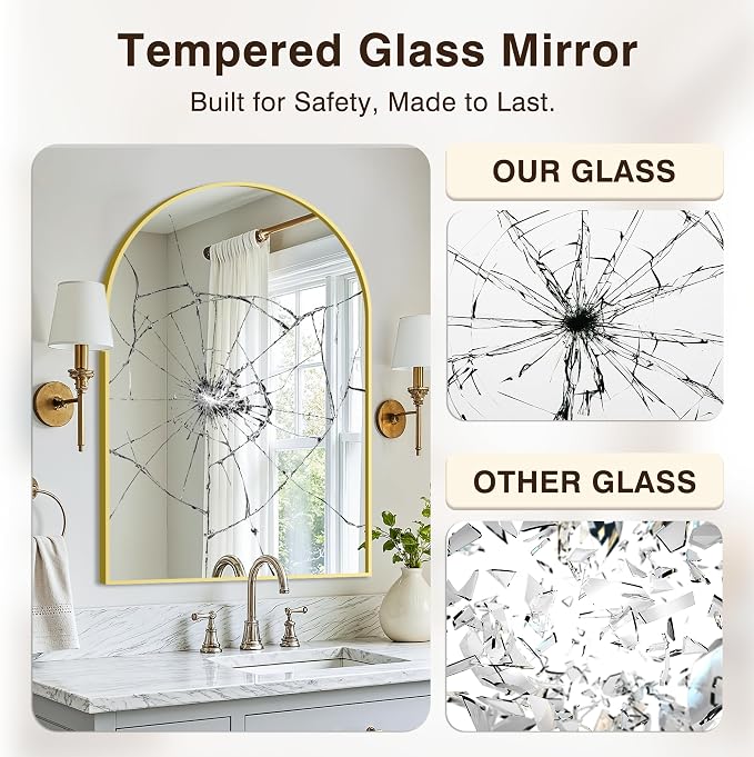 Arched Bathroom Vanity Mirror for Over Sink, 36”x24”, Gold - Image 5