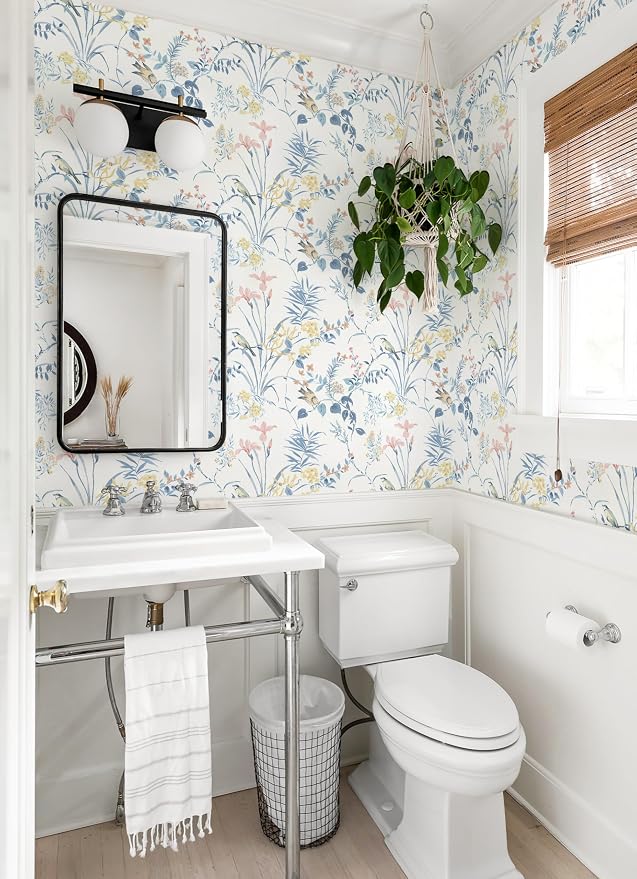 Erfoni Boho Floral Birds Wallpaper DIY Removable Peel and Stick Wallpaper | 16.9" x197" Flower Decorative Wallpaper Self Adhesive Floral Leaf Contact Paper for Bedroom Accent Walls Covering Vinyl Roll - Image 4