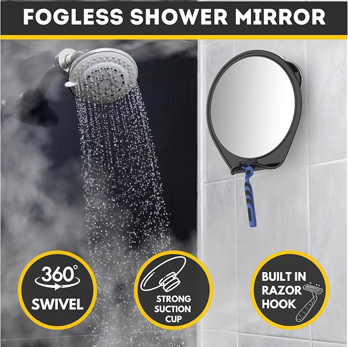 HONEYBULL Fogless Shower Mirror for Shaving with Suction Mount, Black - Image 5