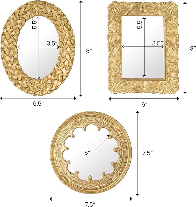 AELS 3 Pack Small Antique Gold Mirror Wall Decor, Wall Hanging Mirror Decor, Luxury Home Decor, Vintage Wall Mirror Set of 3, Small Decorative Mirrors for Living Room Entryway Bedroom - Image 4