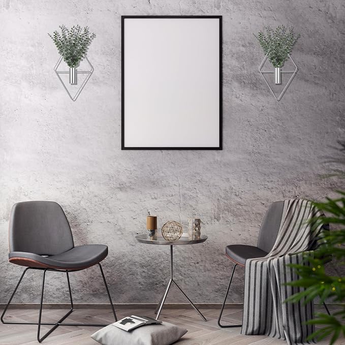 Jexine 4 Pcs Hanging Artificial Planters Wall Decor, Chrome, Eucalyptus | Bathroom Wall Decor, Geometric Metal Vase, Indoor Plants, Living Room, Home Office, Entryway, Boho Accent, Wall Mounted - Image 7
