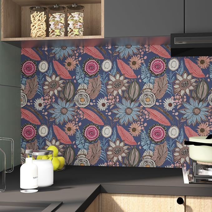 Laatse Boho Wallpaper Peel and Stick 17.5"x393", Blue Pink Contact Paper | Self Adhesive/Removable/Waterproof/Thick Vinyl Wall Paper for Bathroom Bedroom Shelf Cabinet Drawer,Prepasted,Easy Peel - Image 6