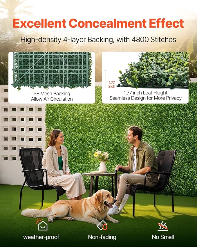 VEVOR Artificial Grass Wall Panels, 40 x 120 inch, Milan Grass Greenery Boxwood Panel for Indoor Outdoor Green Decor & Ivy Fence Covering, Privacy Backdrop Wall Hedge Screen for Garden - Image 3