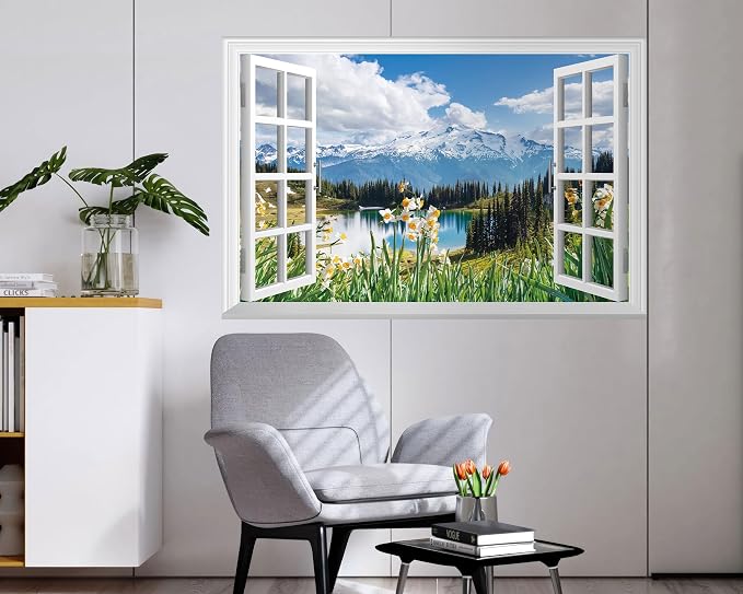 FLFK Fake Window Wall Mural - Spring Faux Window Wall Sticker for Wall Decor, Stick and Peel Wall Decals,48"x32",Set of 2 Sheets - Image 3