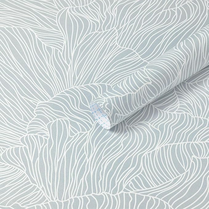 Heroad Blue Peel and Stick Wallpaper Boho Contact Paper 17.3" x65.6ft Neutral Wall Paper Modern Removable Self Adhesive Wallpaper for Bathroom Bedroom Cabinet Waterproof Striped Wall Decor Vinyl Roll by HeroadBrand