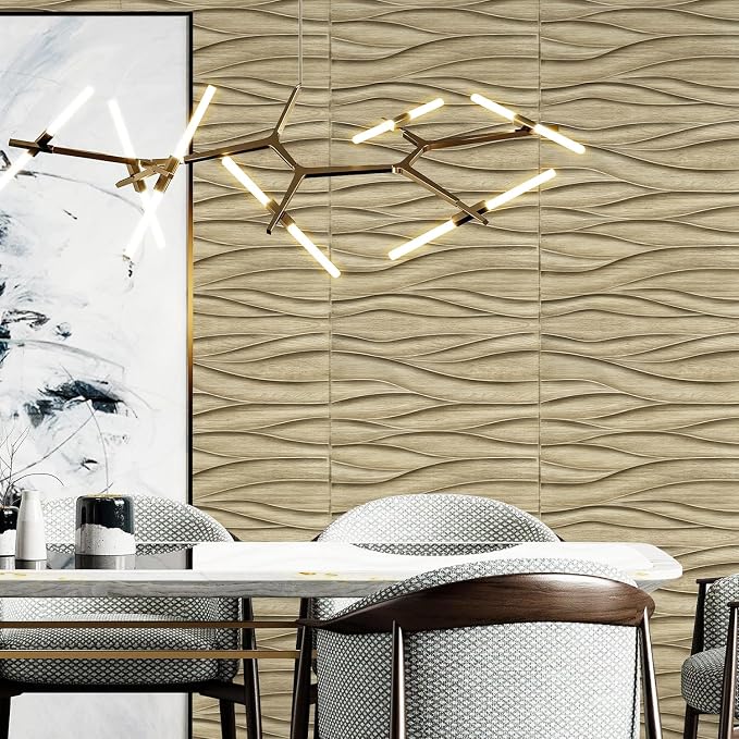 STICKGOO Wave 3D Wall Panels, Natural Oak, 19.7''x19.7'' | Accent Wall Panels for Interior Wall Decor, Living Room, Office, Bedroom, Pack of 12 Cover 32.4 Sq.Ft - Image 5