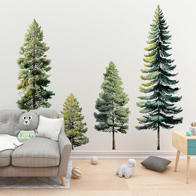 Watercolor Trees Wall Decal, Peel and Stick Nursery Forest Decals Mural, Wilderness Wall Art Stickers for Kids, Boys and Girls Room, Bedroom & Toddler Room Decor (Pine Tree Wall Decal 90) - Image 7