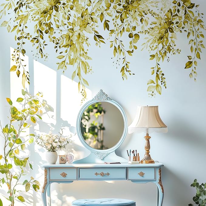 Yellow Plants Leaves Wall Decals Peel and Stick, Large Floral Flowers Vinyl Wall Stickers, Removable Vine Home Decor Art for Bedroom Living Room Classroom Office - Image 8