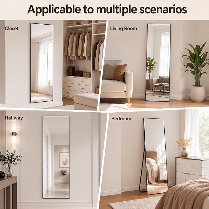 Antok Full Length Mirror, 71"x32" Floor Mirror with Stand, Black, Rect - Image 6