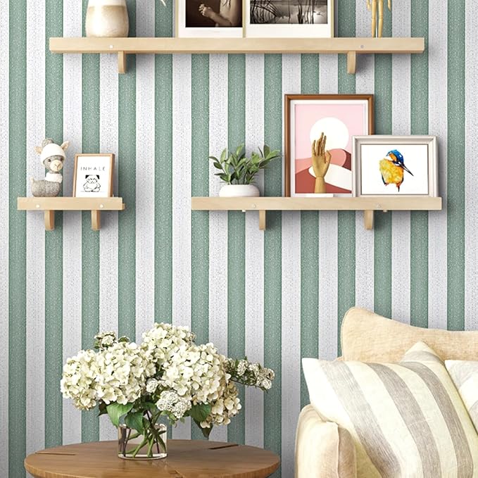 Green Stripe Peel and Stick Wallpaper 15.7" x 118" | Green and White Striped Boho Self-Adhesive Contact Paper Removable Waterproof Wallpaper for Bedroom,Cabinets,Drawer Liners - Image 5