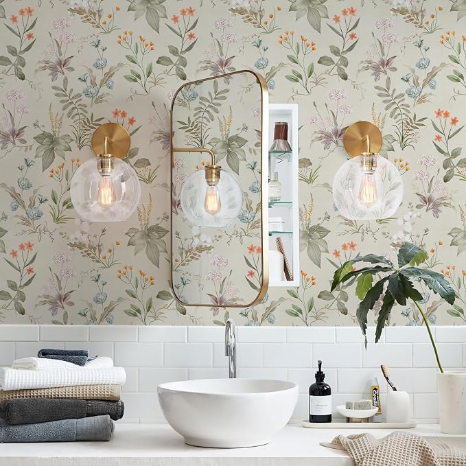 Simon&Siff Vintage Floral Peel and Stick Wallpaper 17.3" x 800" | Beige Botanical Contact Paper, Self Adhesive Removable Waterproof Wall Paper, Renter Friendly, Bedroom Cabinets DIY Decor - Image 5