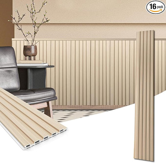 Art3d 48 x 6 Inch WPC Wood Slat Wall Panels, 3D Wall Accents, 16-Pack, Oak | Real Wood Grain, Durable, Water Resistant, Wear-Resistant, No Emission, Eco-Friendly, Easy to Care, for Living Room, Bedroom by Art3d