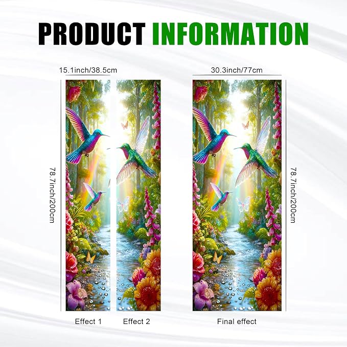 HOMETITUTE Hummingbird Forest Stream Peel Stick Door 30.3x78.7 PVC | Wall Cover Poster Decals Removable Wallpaper Self Adhesive Livingroom Bedroom - Hummingbird - Image 3