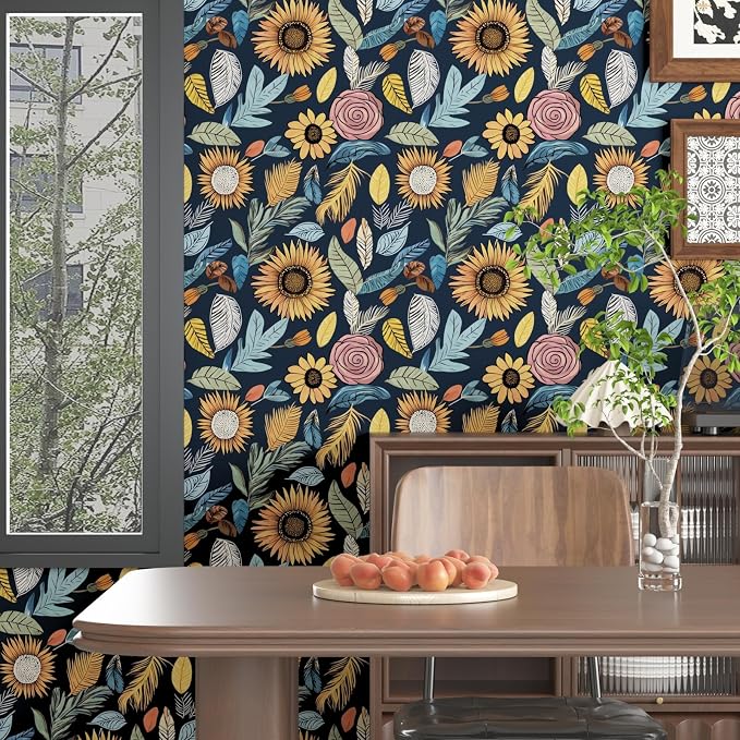 Laatse Boho Wallpaper Peel and Stick 17.5"x118", Blue Yellow Contact Paper | Self Adhesive/Removable/Waterproof/Thick Vinyl Wall Paper for Bathroom Bedroom Shelf Cabinet Drawer,Prepasted,Easy Peel - Image 6
