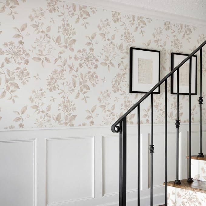 Vintage Floral Peel and Stick Wallpaper 17.32"x 118.11" Neutral Toile Removable Self Adhesive Wallpaper for Bathroom Bedroom (Timeless Blossom, 17.32"x 118.11") - Image 3