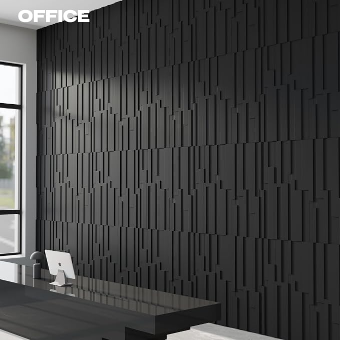 Large PU Decorative Wall Panels, 4-Pack Covers 31 Sq.Ft – 47.2" × 23.6" 3D Architectural Accent Wall Panels for Living Room, TV Wall, Office & Commercial Spaces (Black) - Image 6