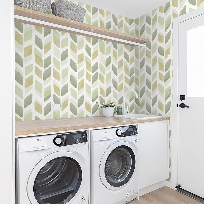 Boho Peel and Stick Wallpaper Checkered Contact Paper 17.3"x78.7" Neutral Geometric Wall Paper Modern Self Adhesive Removable Wallpaper for Bathroom Kitchen Cabinets Waterproof(Green/Yellow) - Image 7