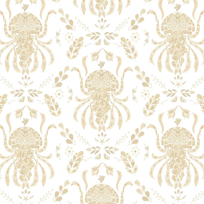 Dimoon Beige Peel and Stick Wallpaper Coastal Contact Paper Bathroom Ocean Wallpaper Boho Jellyfish Renter Friendly Waterproof for Cabinet Kitchen Bedroom Vinyl 17.3''x394'' by DIYYOURMOON