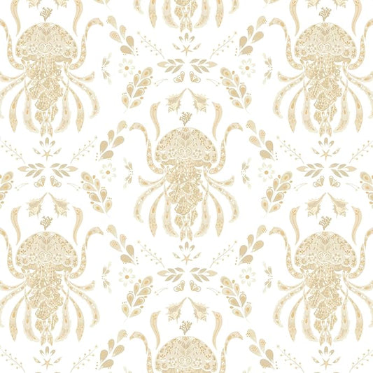 Dimoon Beige Peel and Stick Wallpaper Coastal Contact Paper Bathroom Ocean Wallpaper Boho Jellyfish Renter Friendly Waterproof for Cabinet Kitchen Bedroom Vinyl 17.3''x394'' by DIYYOURMOON