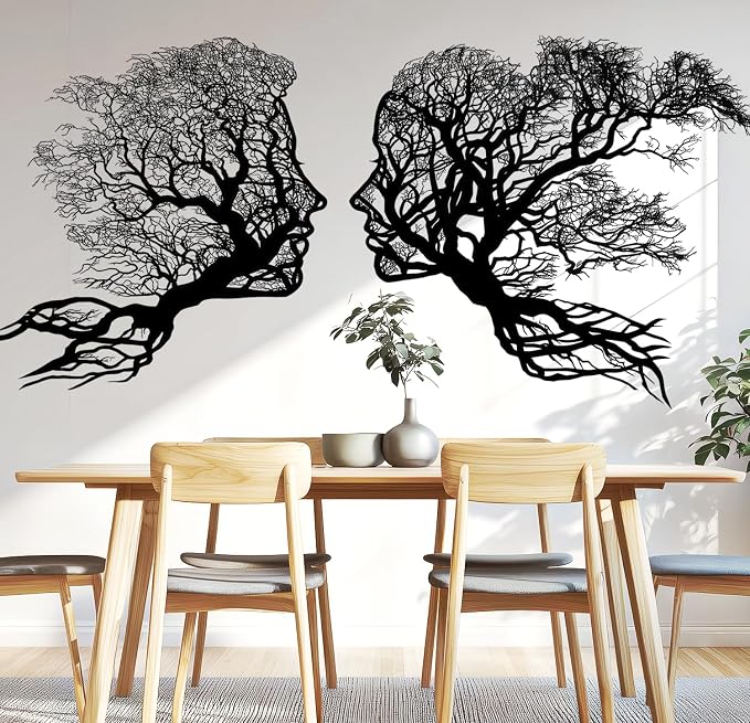 Black Silhouette Face Tree of Life Couple Boho Wall Decals Decor Stickers | Man woman human face peel and stick removable vinyl abstract wall art mural decoration for bedroom living room office - Image 5