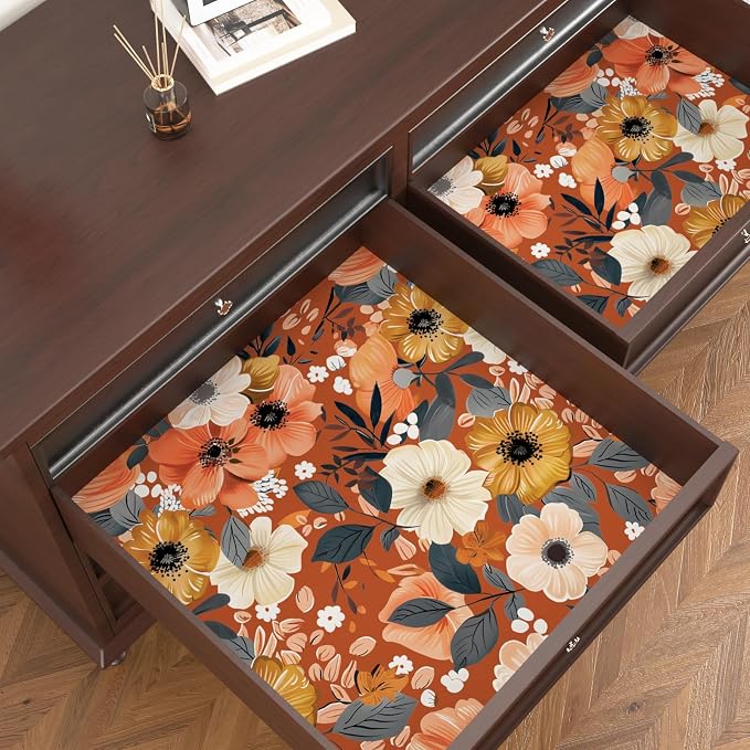BOKEBEVE Floral Wallpaper Peel and Stick Boho Vintage Orange 17.5 x 393.5In | Extra Long Removable Renter Friendly Vintage Floral Wall Paper for Bedroom Bathroom Cabinet Drawer Feature Accent Wall - Image 5