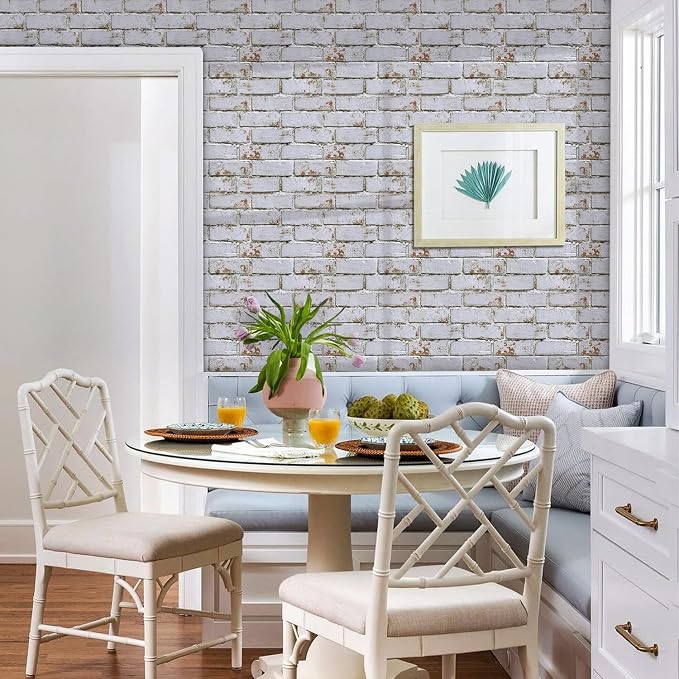 COMSTICKC 3D Faux Brick Wall Panels Peel and Stick, 10 Pcs 11.8" x 11.8" | Retro Whitewash, Not Real Brick, Ultra-Light Thin PVC 3D Fake Brick Wallpaper Decorative Tiles for DIY Interior Decor - Image 6
