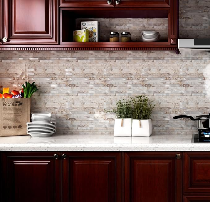 Yipscazo 2026 New Upgrade Peel and Stick Backsplash, Stick on Backsplash Tiles for Kitchen, Bathroom, Fireplace (20 Sheets, Perisa with Metal) - Image 2