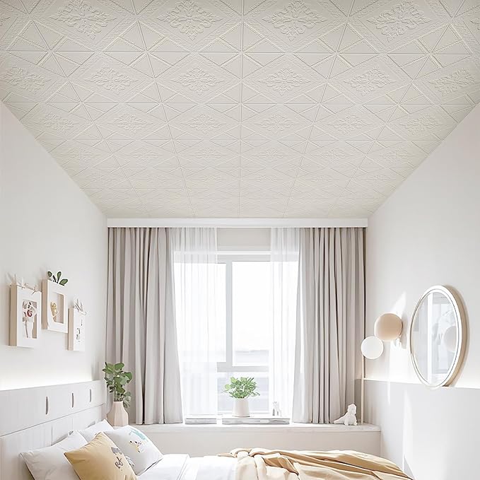 Ceiling Tiles 13.8x13.8 inch, 16 Pcs Ceiling Tiles | Peel and Stick Covering 21 sq.ft Self-Adhesive Waterproof for Interior Wall Decor - Image 3