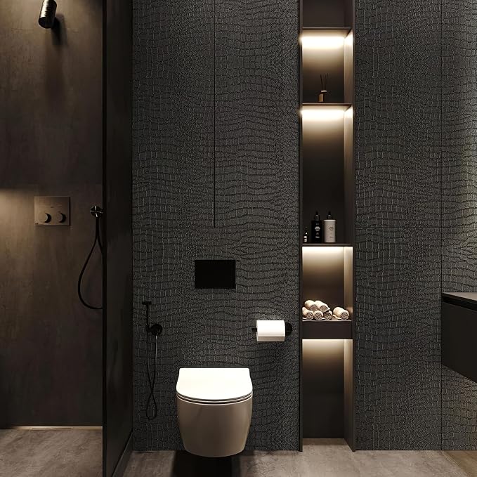 Zeeko Black Crocodile Peel and Stick Wallpaper 35.4" x 120" | Textured Embossed Contact Paper Removable Waterproof Self Adheisve Wall Paper for Cabinet Bedroom Bathroom - Image 6